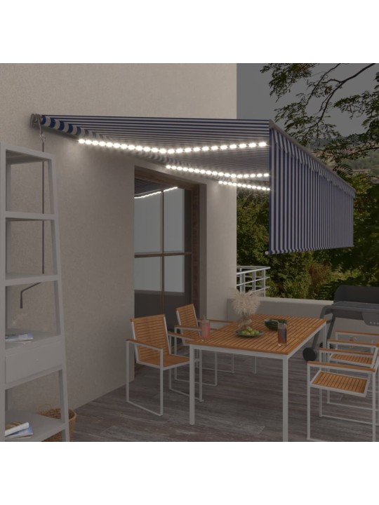 Automatická markýza roleta LED senzor větru 6x3 m modrá a bílá