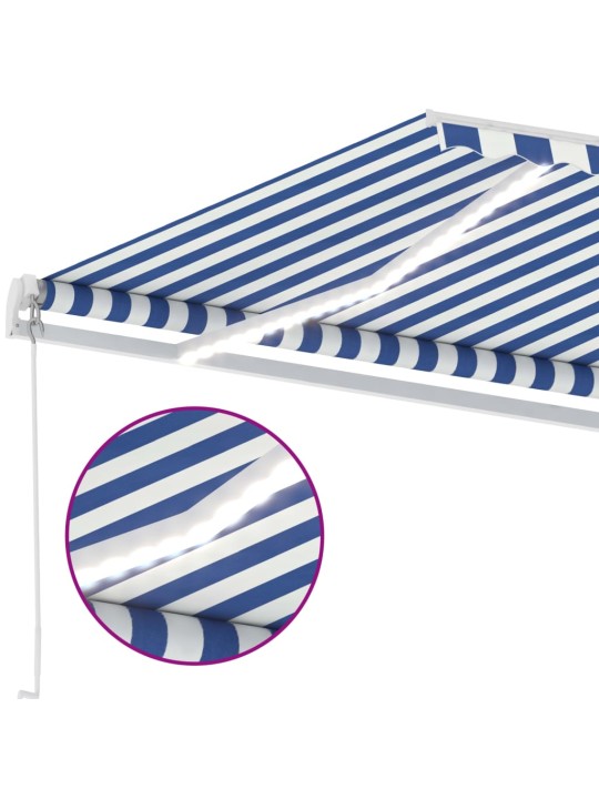 Ručně zatahovací markýza s led světlem 300 x 250 cm modrobílá