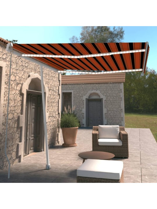 Ručně zatahovací markýza s led světlem 300x250 cm oranžovohnědá