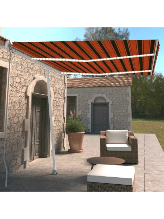 Ručně zatahovací markýza s led světlem 350x250 cm oranžovohnědá