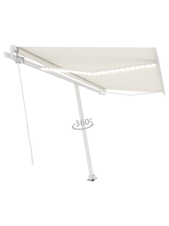 Ručně zatahovací markýza s LED světlem 400 x 300 cm krémová