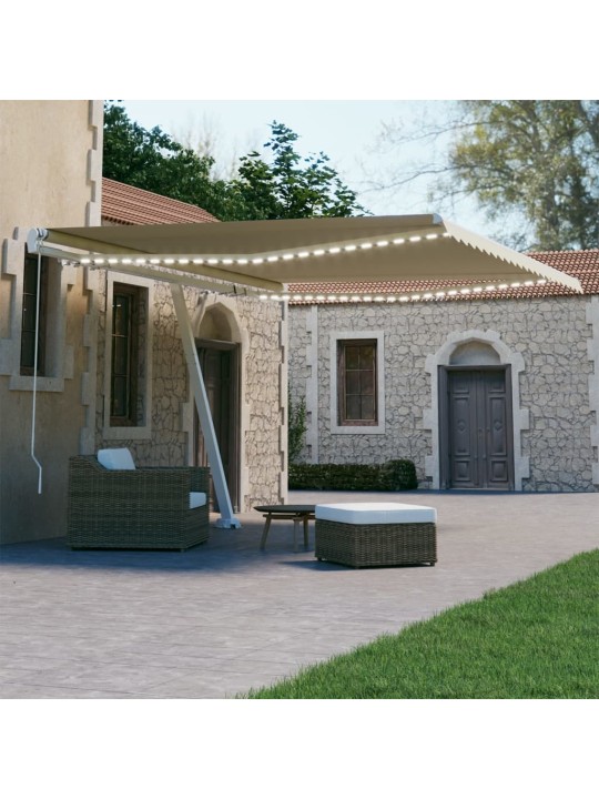 Ručně zatahovací markýza s LED světlem 400 x 300 cm krémová