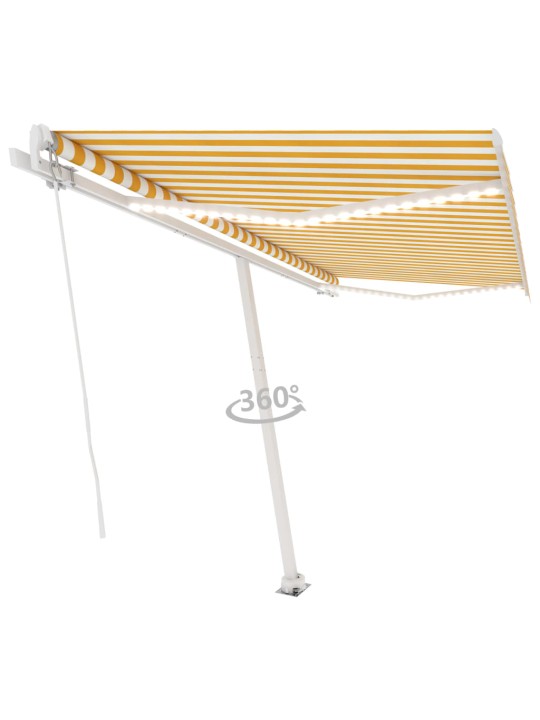 Ručně zatahovací markýza s LED světlem 400 x 300 cm žlutobílá
