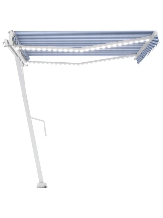 Automatická markýza LED a senzor větru 400 x 300 cm modrobílá