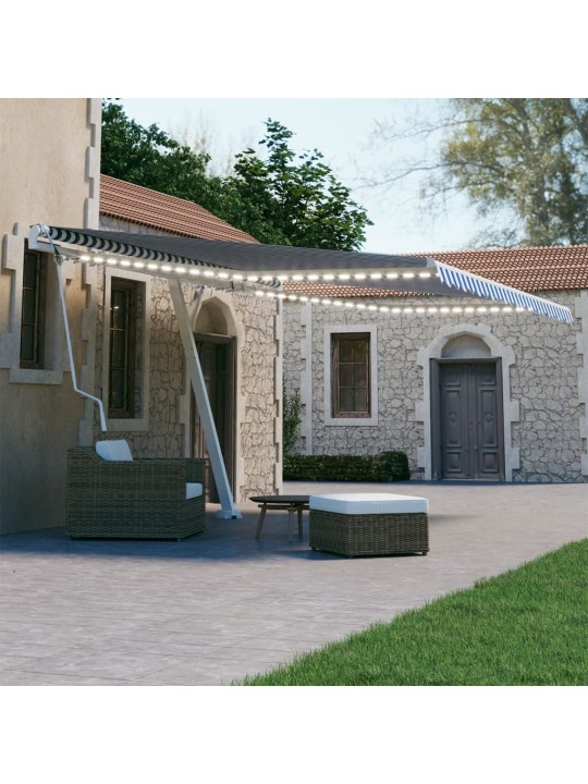 Automatická markýza LED a senzor větru 400 x 300 cm modrobílá
