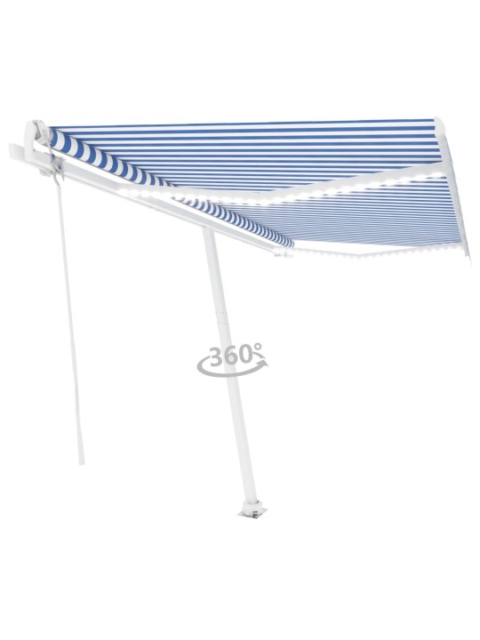 Automatická markýza LED a senzor větru 450 x 300 cm modrobílá