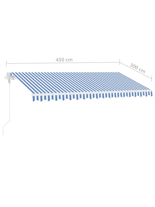 Automatická markýza LED a senzor větru 450 x 300 cm modrobílá
