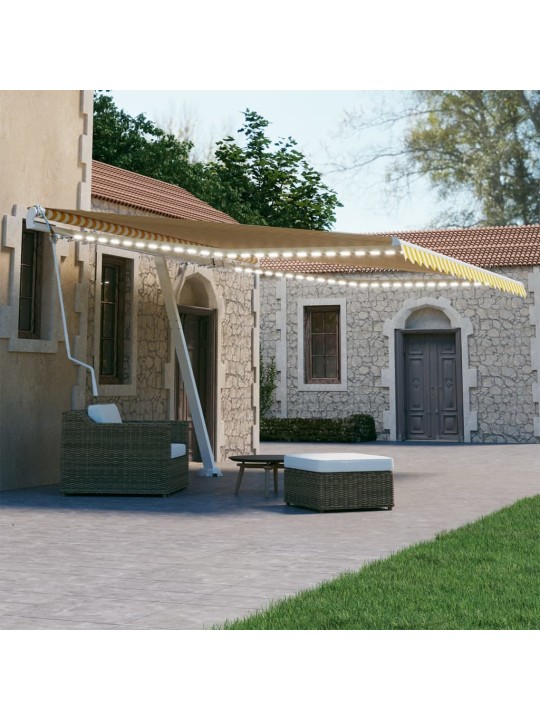 Automatická markýza LED a senzor větru 450x300 cm žlutá/bílá
