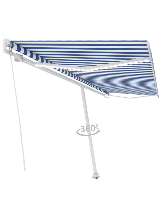 Ručně zatahovací markýza s LED světlem 500x300 cm modrobílá
