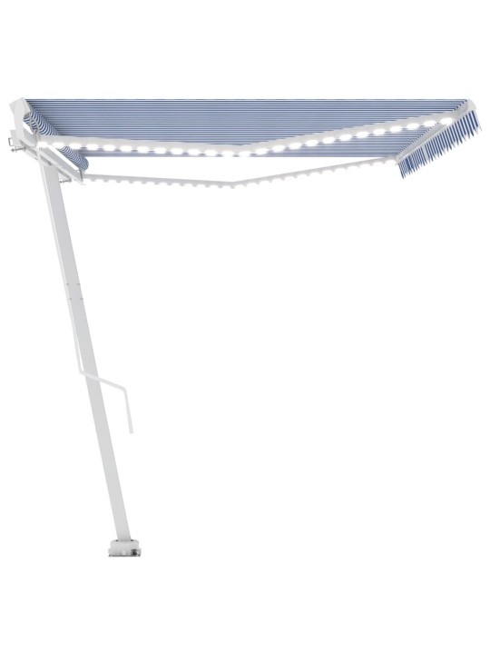 Ručně zatahovací markýza s LED světlem 500x300 cm modrobílá
