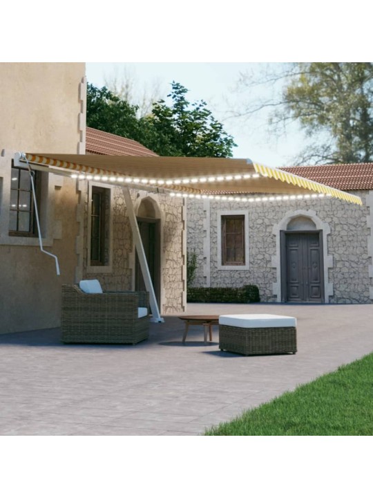 Ručně zatahovací markýza s LED světlem 500 x 300 cm žlutobílá