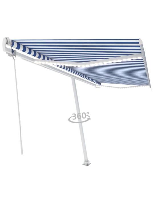 Automatická markýza LED a senzor větru 500 x 300 cm modrobílá