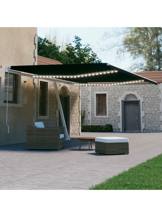 Automatická markýza LED a senzor větru 500 x 300 cm antracitová