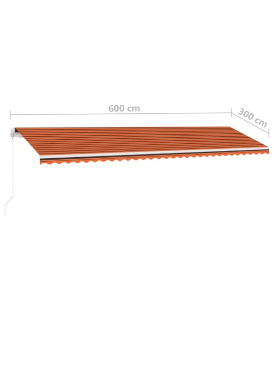 Volně stojící ručně zatahovací markýza 600x300 cm oranžovohnědá