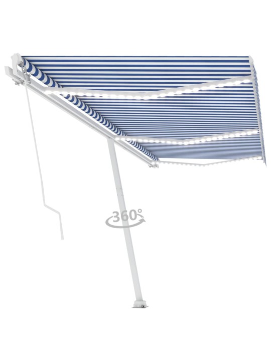Ručně zatahovací markýza s LED světlem 600 x 300 cm modrobílá