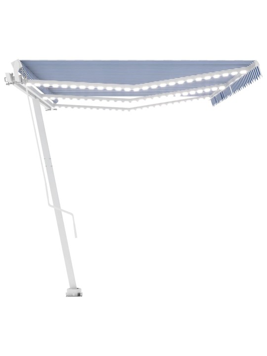 Ručně zatahovací markýza s LED světlem 600 x 300 cm modrobílá