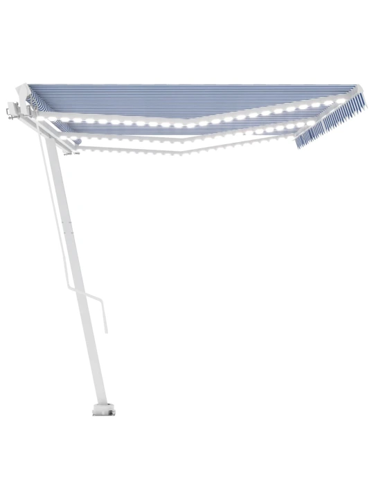 Ručně zatahovací markýza s LED světlem 600 x 300 cm modrobílá