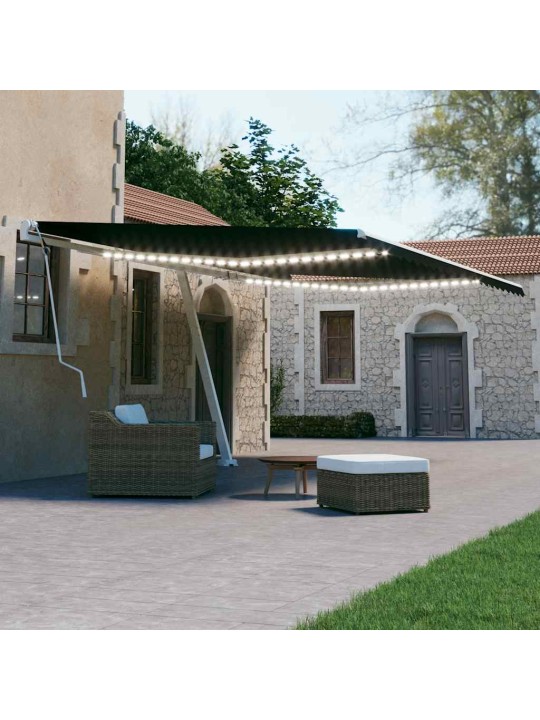 Ručně zatahovací markýza s led světlem 600 x 300 cm antracitová