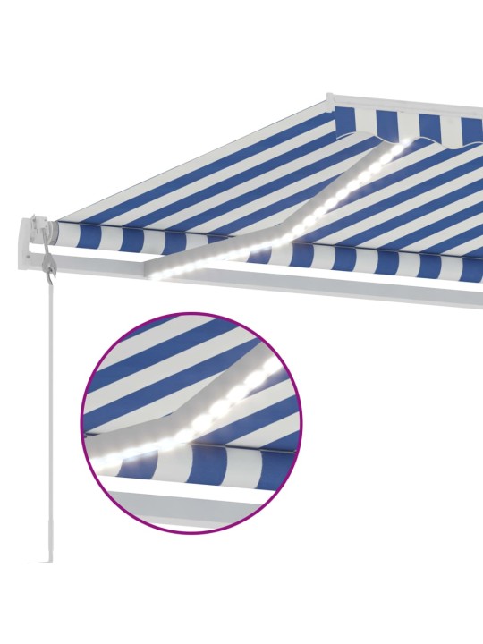Automatická markýza LED a senzor větru 600 x 300 cm modrobílá