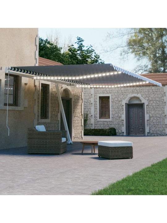 Automatická markýza LED a senzor větru 600 x 300 cm modrobílá