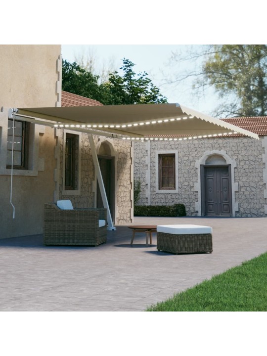 Automatická markýza LED a senzor větru 600 x 300 cm krémová