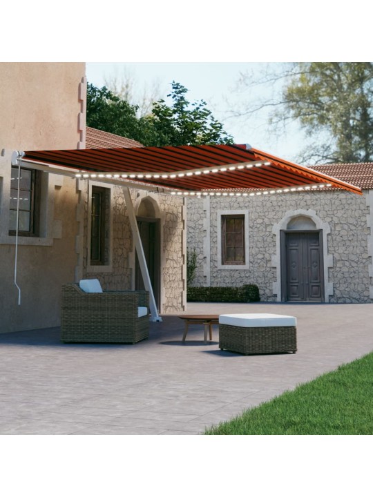 Automatická markýza LED a senzor větru 600x300 cm oranžovohnědá