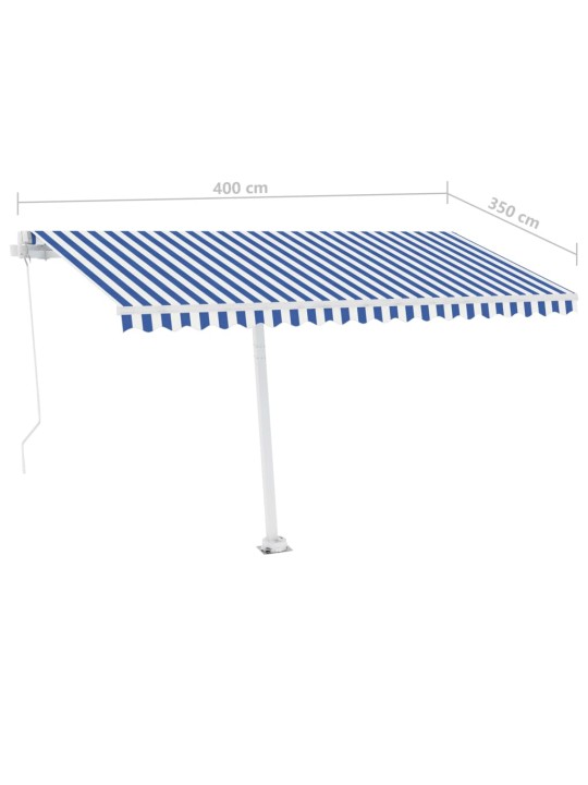 Ručně zatahovací markýza s LED světlem 400 x 350 cm modrobílá