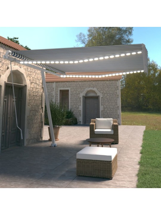 Ručně zatahovací markýza s LED světlem 400 x 350 cm modrobílá