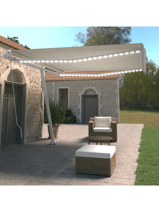 Ručně zatahovací markýza s LED světlem 400 x 350 cm krémová
