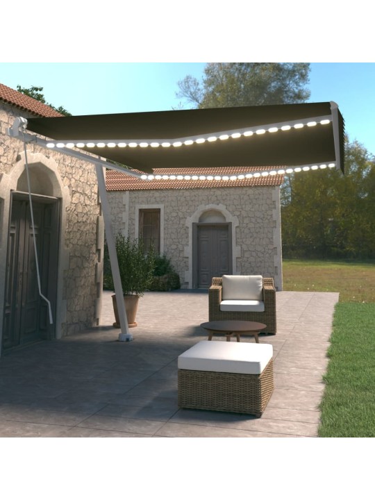 Ručně zatahovací markýza s LED světlem 400 x 350 cm antracitová