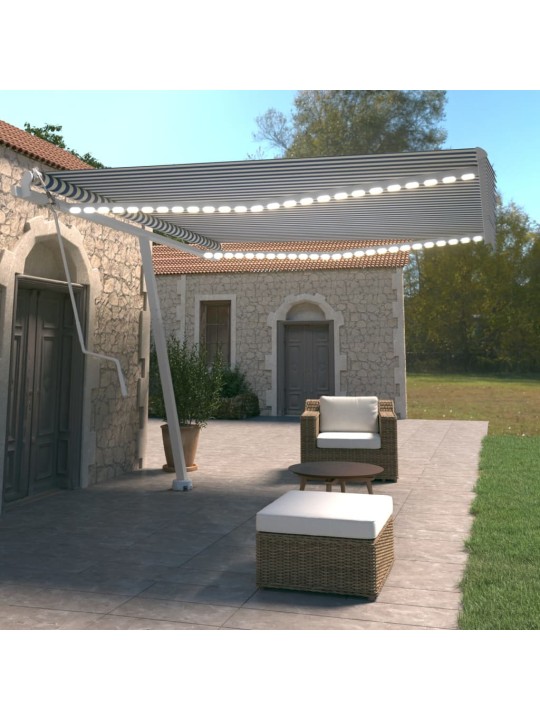 Automatická markýza LED a senzor větru 400 x 350 cm modrobílá