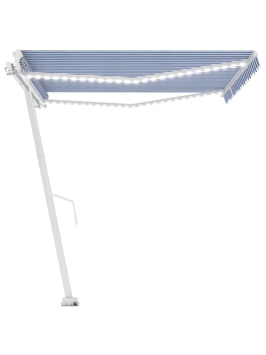 Ručně zatahovací markýza s led světlem 450 x 350 cm modrobílá