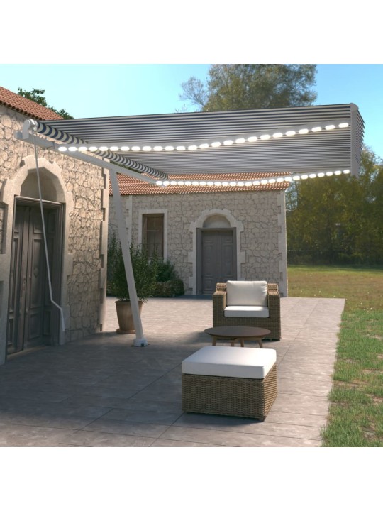 Ručně zatahovací markýza s led světlem 450 x 350 cm modrobílá