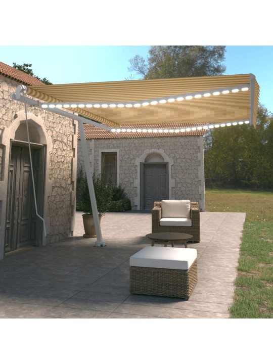 Ručně zatahovací markýza s led světlem 450 x 350 cm žlutobílá
