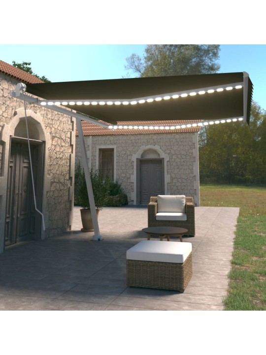 Ručně zatahovací markýza s led světlem 450 x 350 cm antracitová