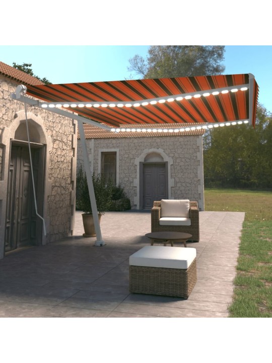 Ručně zatahovací markýza s led světlem 450x350 cm oranžovohnědá
