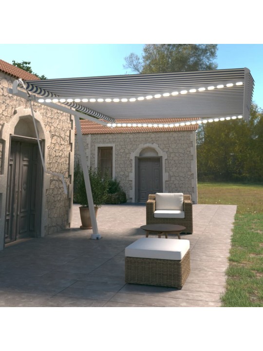 Automatická markýza LED a senzor větru 450 x 350 cm modrobílá