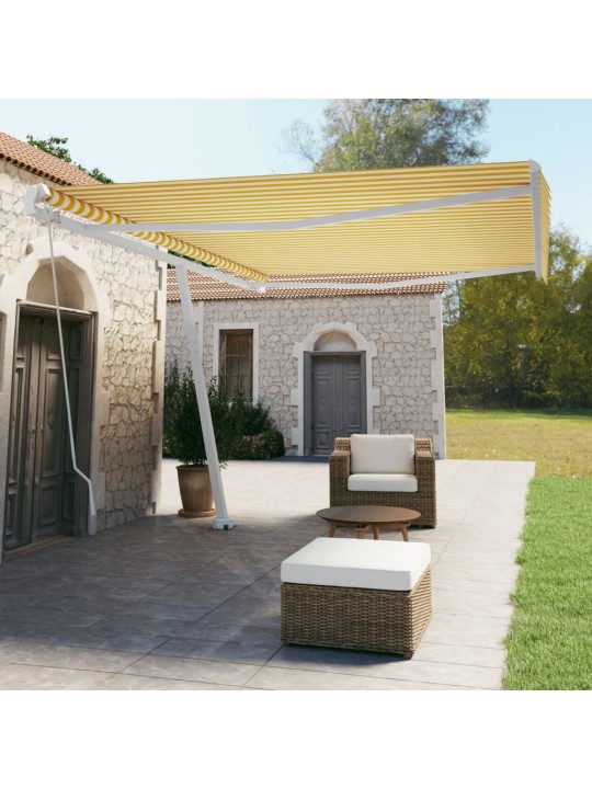 Volně stojící ručně zatahovací markýza 500 x 350 cm žlutá/bílá