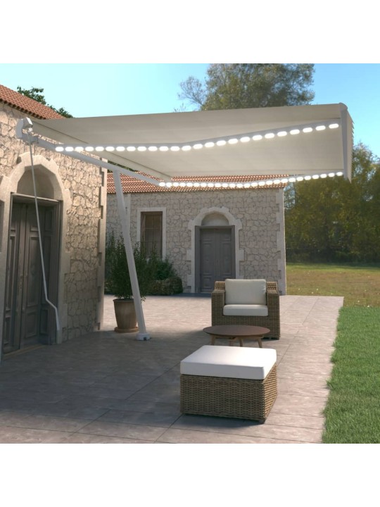 Ručně zatahovací markýza s led světlem 500 x 350 cm krémová