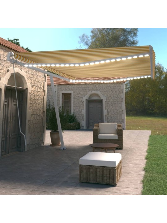 Ručně zatahovací markýza s led světlem 500 x 350 cm žlutobílá