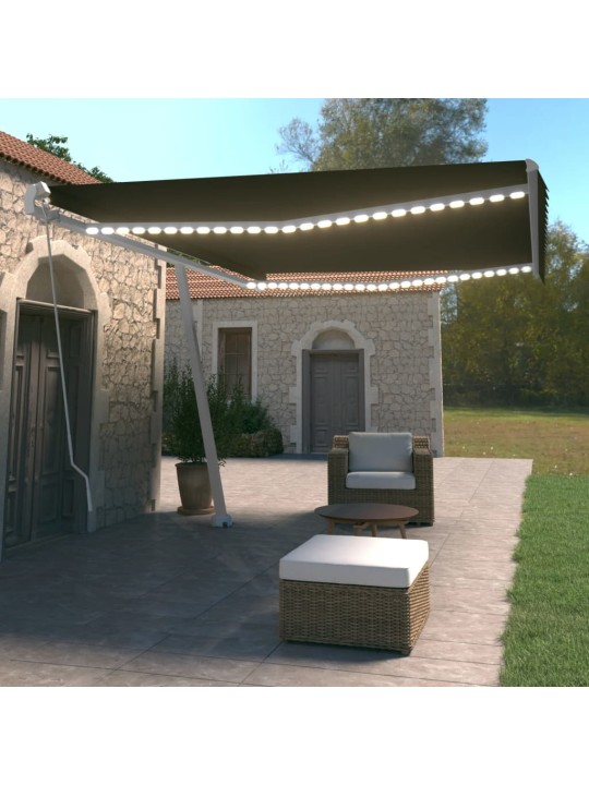 Ručně zatahovací markýza s led světlem 500 x 350 cm antracitová