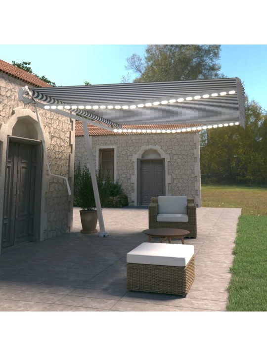 Automatická markýza LED a senzor větru 500 x 350 cm modrobílá
