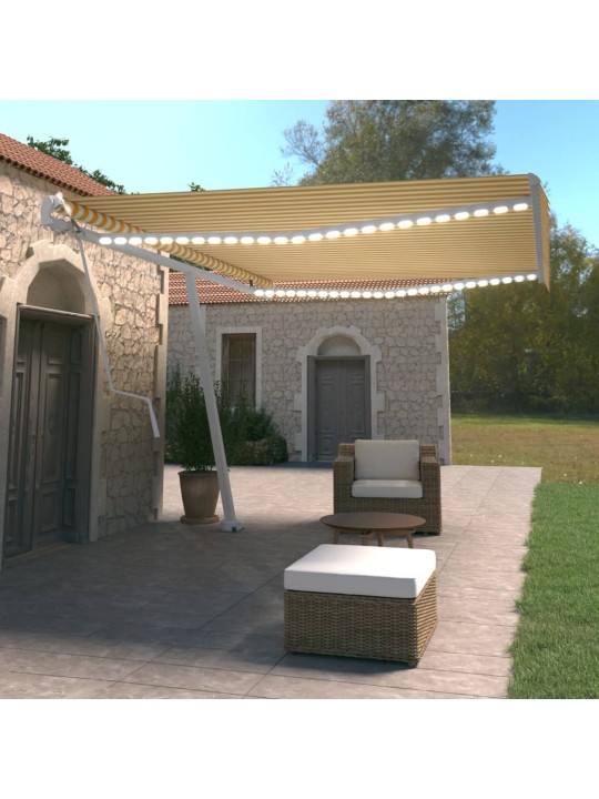 Automatická markýza LED a senzor větru 500 x 350 cm žlutá/bílá