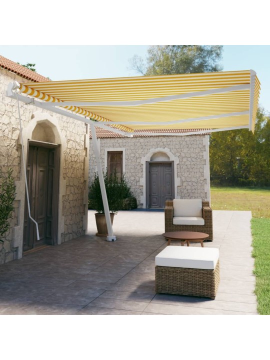 Volně stojící ručně zatahovací markýza 600 x 350 cm žlutá/bílá