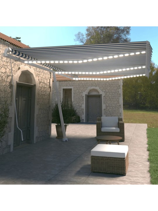Ručně zatahovací markýza s led světlem 600 x 350 cm modrobílá