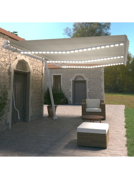Ručně zatahovací markýza s led světlem 600 x 350 cm krémová