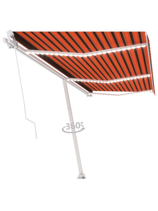 Ručně zatahovací markýza s led světlem 600x350 cm oranžovohnědá