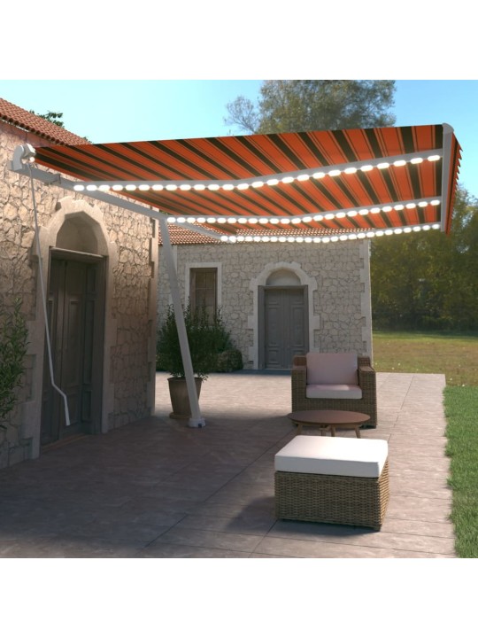 Ručně zatahovací markýza s led světlem 600x350 cm oranžovohnědá