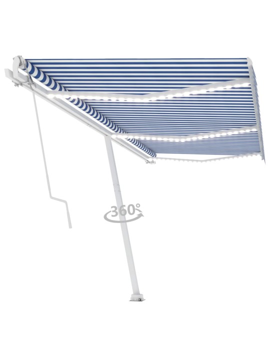 Automatická markýza LED a senzor větru 600 x 350 cm modrobílá