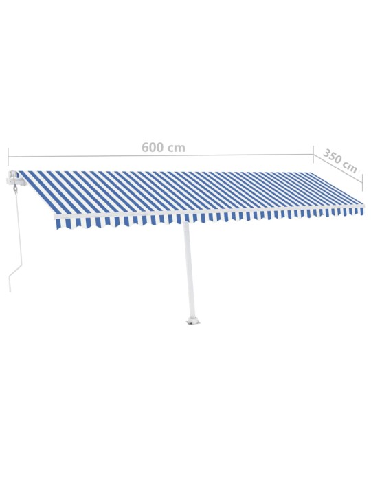 Automatická markýza LED a senzor větru 600 x 350 cm modrobílá
